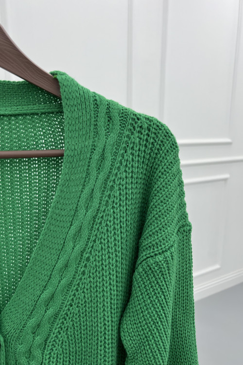 Knitted Patterned Sweater Cardigan Green