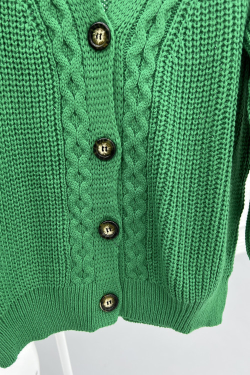 Knitted Patterned Sweater Cardigan Green