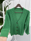 Knitted Patterned Sweater Cardigan Green