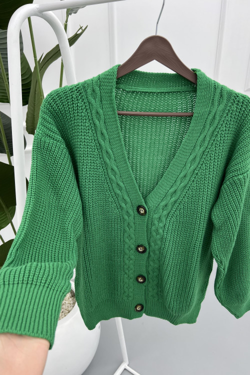 Knitted Patterned Sweater Cardigan Green