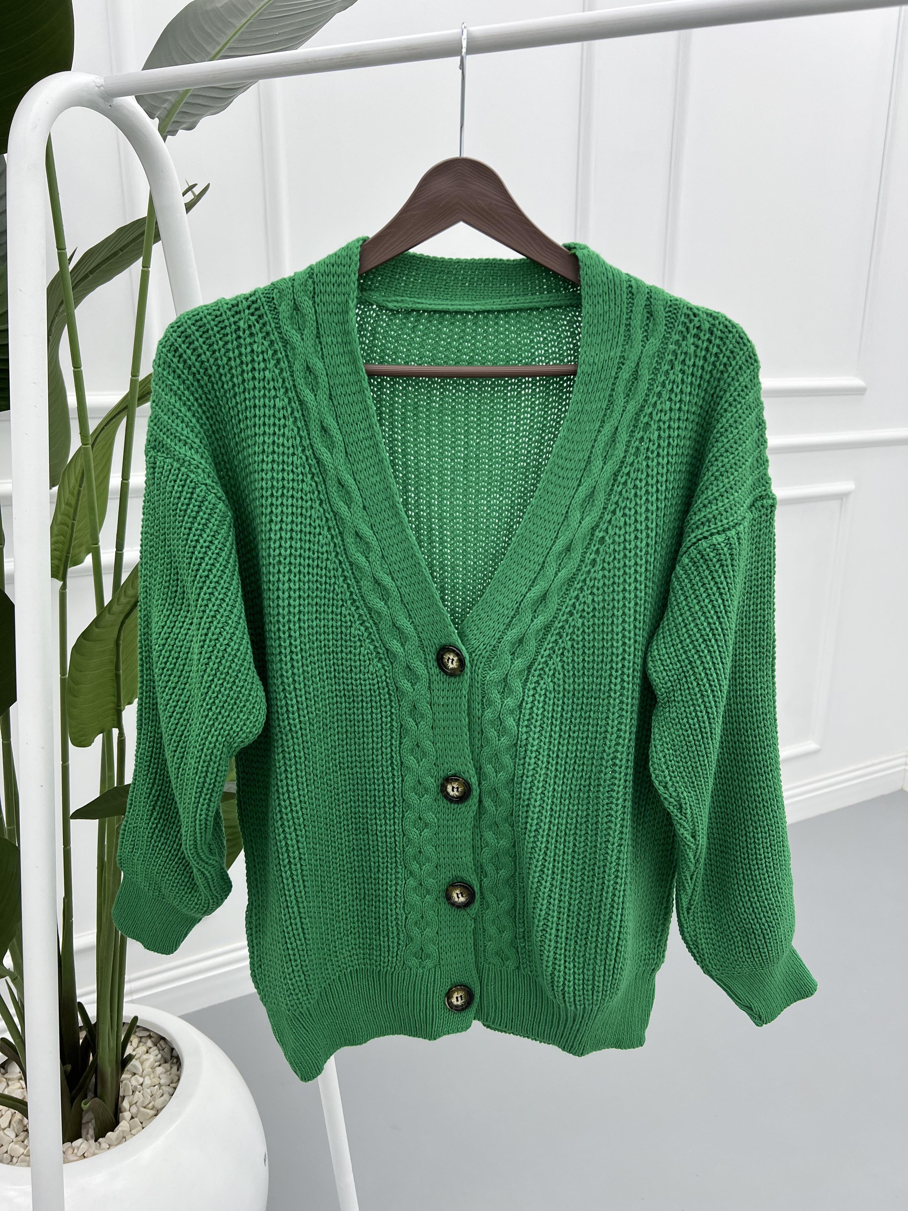 Knitted Patterned Sweater Cardigan Green