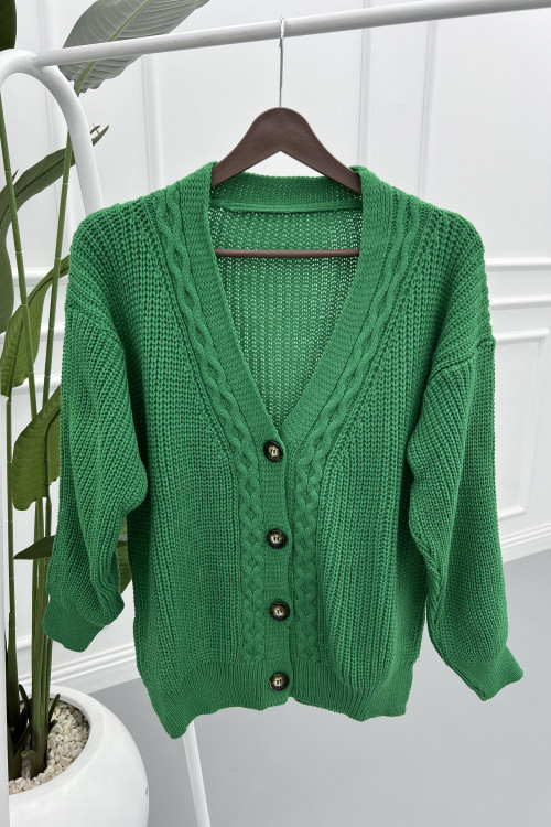 Knitted Patterned Sweater Cardigan Green