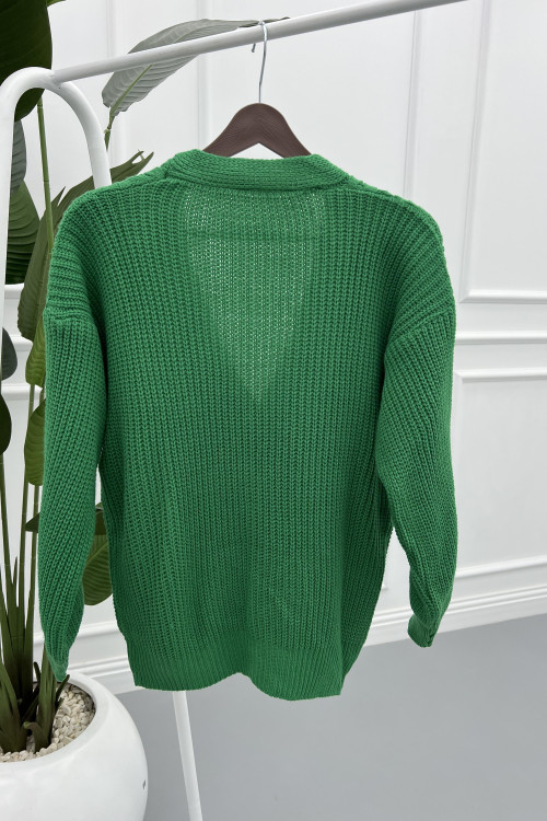 Knitted Patterned Sweater Cardigan Green