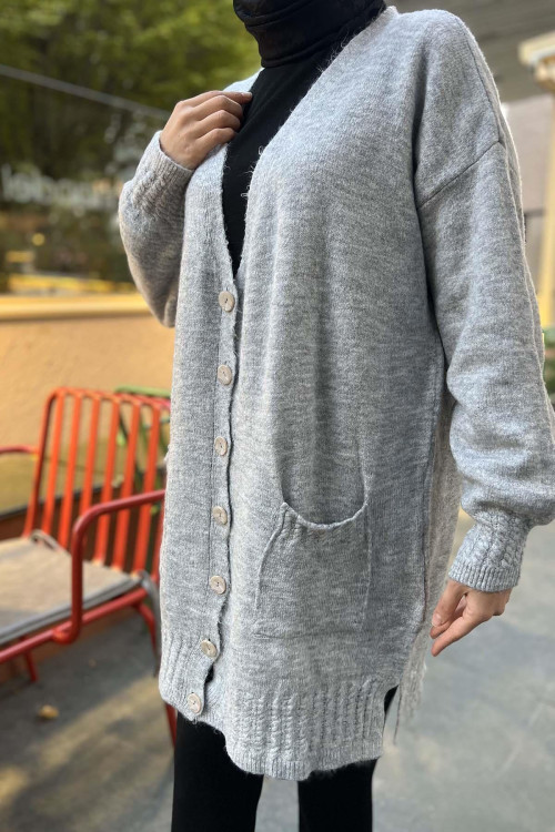 Knitted Detailed Knitwear Cardigan Light Gray