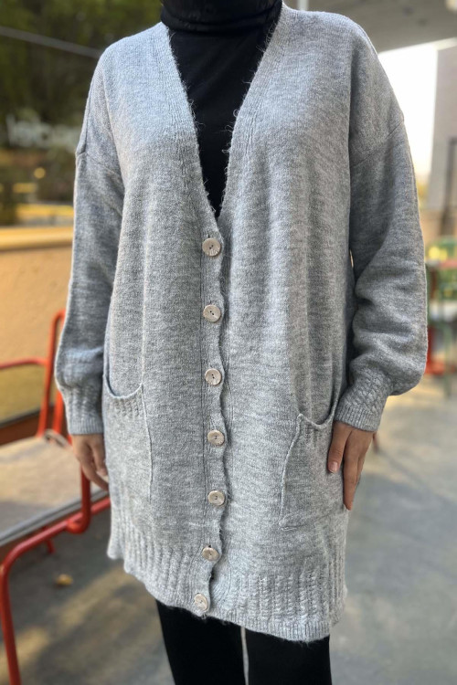 Knitted Detailed Knitwear Cardigan Light Gray