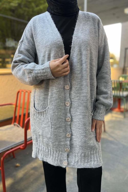 Knitted Detailed Knitwear Cardigan Light Gray