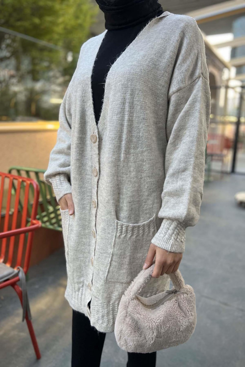 Knitted Detailed Knitwear Cardigan Beige