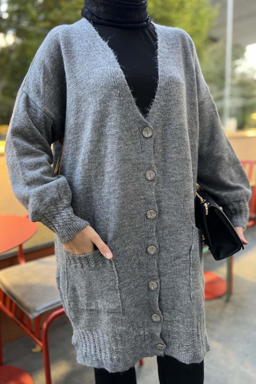 Knitted Detailed Knitwear Cardigan Gray