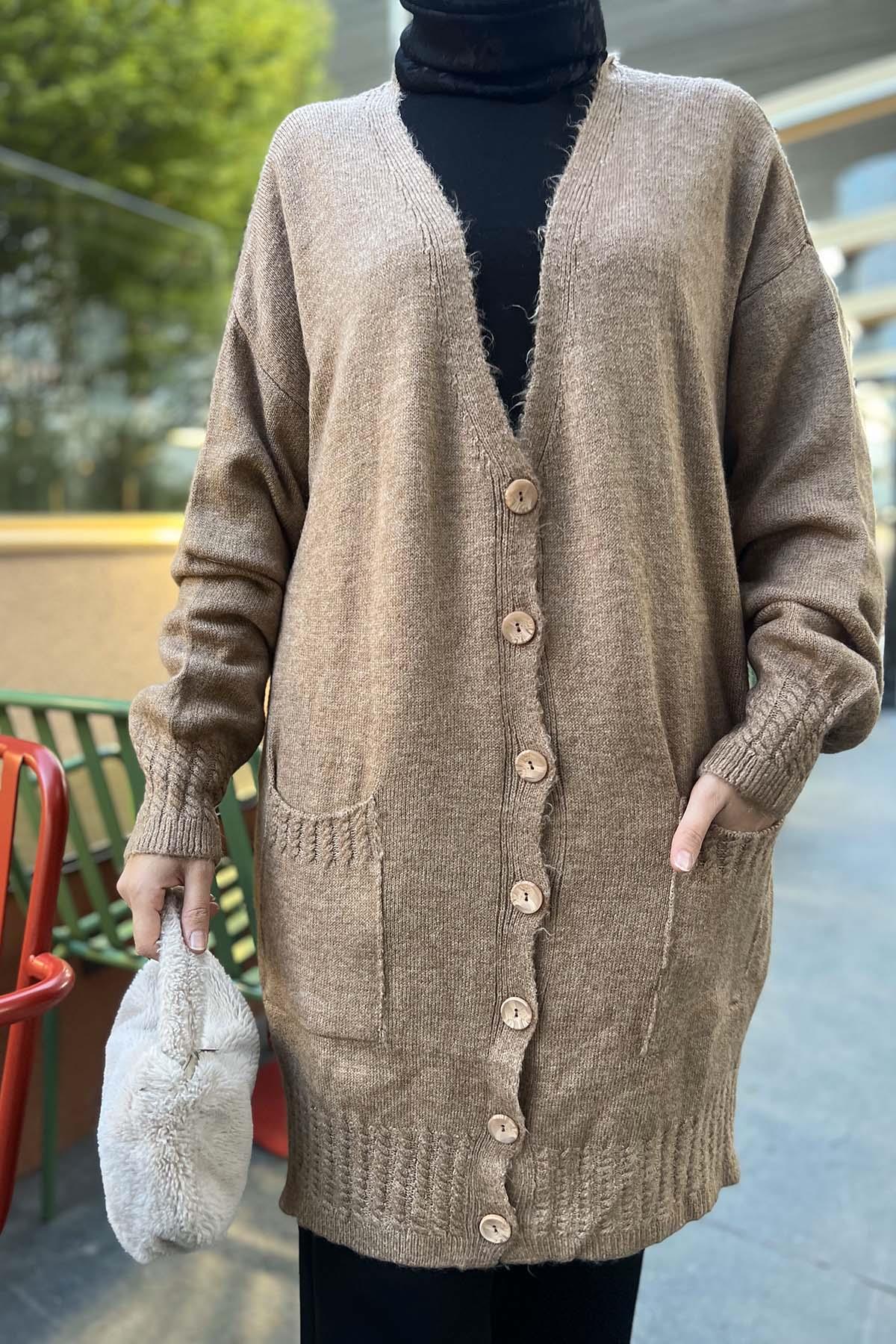 Knitted Detailed Knitwear Cardigan Brown