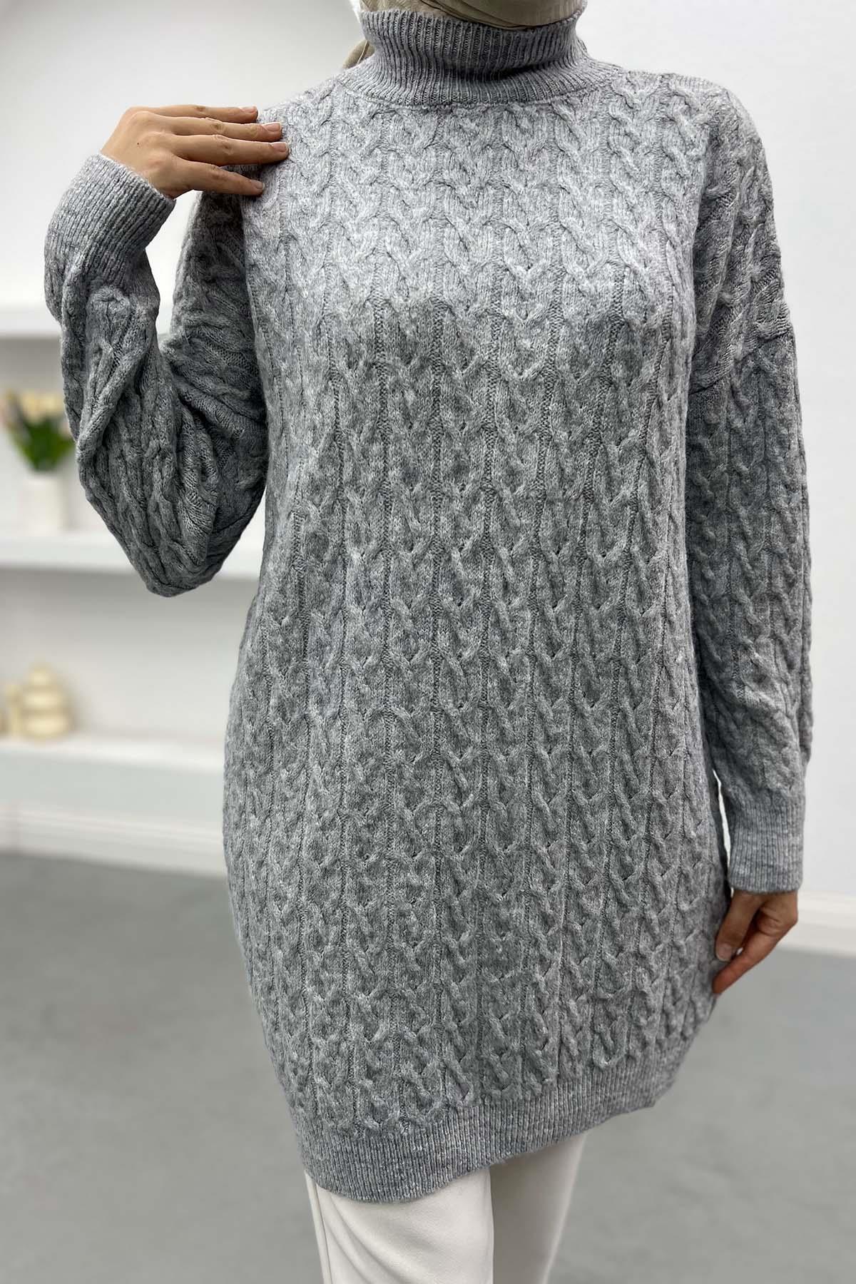 Knitted Detailed Knitwear Sweater Gray