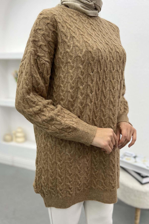 Knitted Detailed Knitwear Sweater Brown