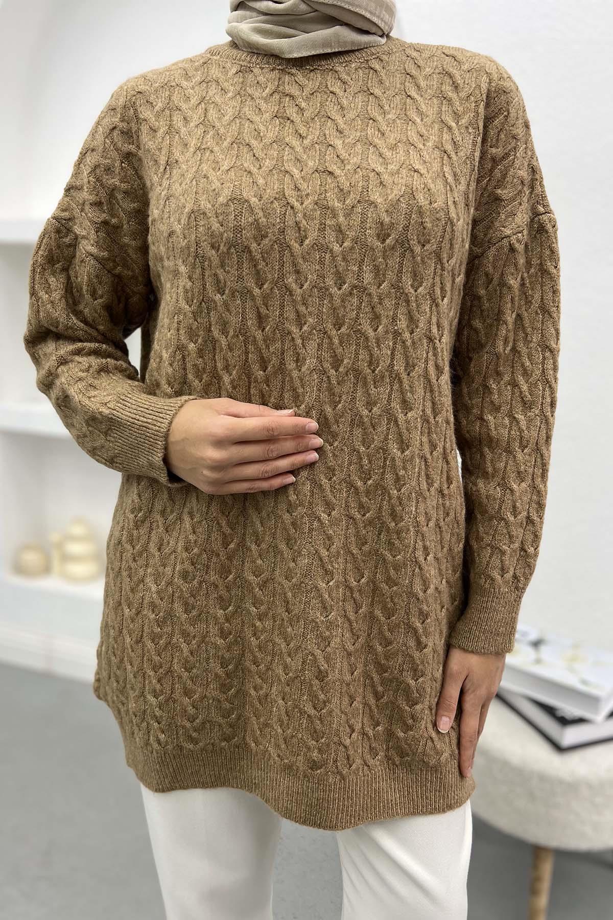 Knitted Detailed Knitwear Sweater Brown