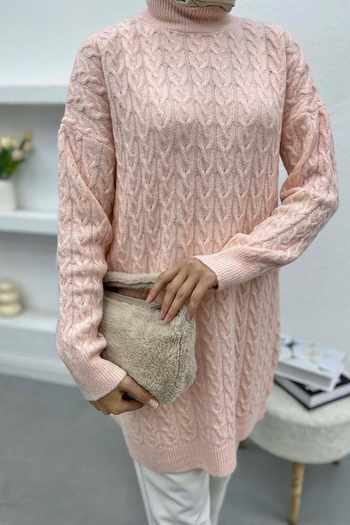 Knitted Detailed Knitwear Sweater Powder