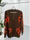 Knitted Embossed Sweater Cardigan Brown