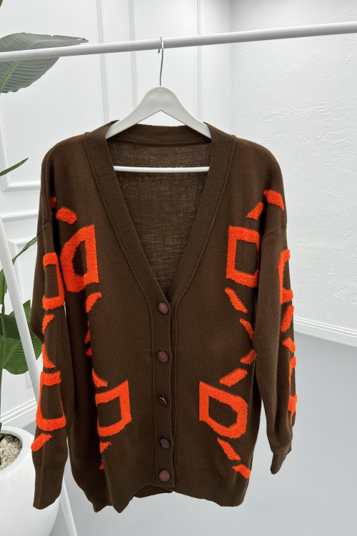 Knitted Embossed Sweater Cardigan Brown