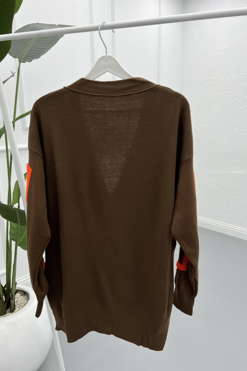 Knitted Embossed Sweater Cardigan Brown