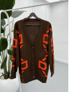 Knitted Embossed Sweater Cardigan Brown