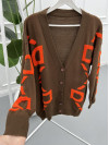 Knitted Embossed Sweater Cardigan Brown