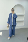 Knitted Belted Linen Kimono Indigo