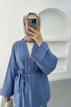 Knitted Belted Linen Kimono Indigo