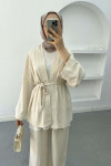 Knitted Belted Linen Kimono Stone