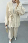 Knitted Belted Linen Kimono Stone