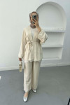 Knitted Belted Linen Kimono Stone