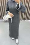 Knitted Embroidered Sweater Dress Gray