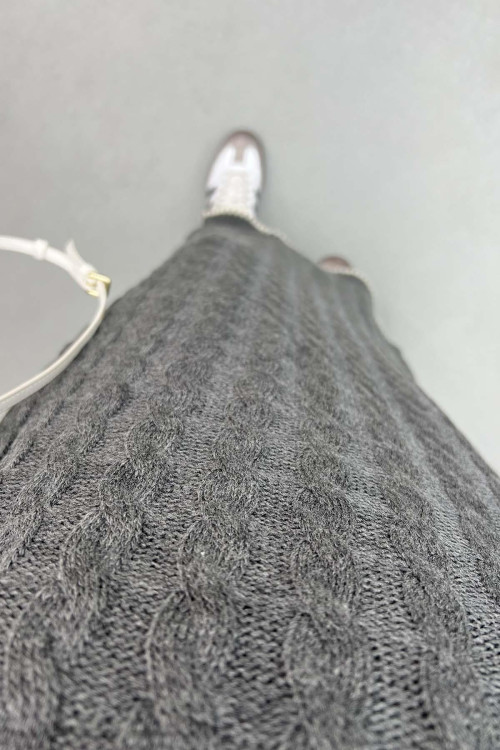 Knitted Embroidered Sweater Dress Gray