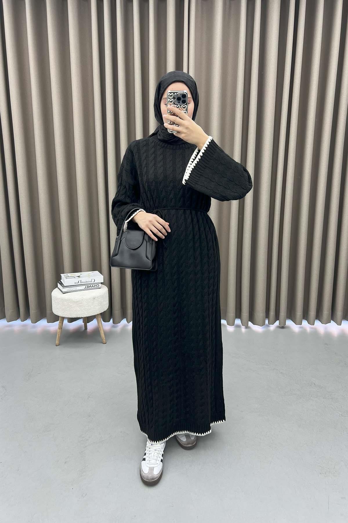 Knitted Embroidered Sweater Dress Black