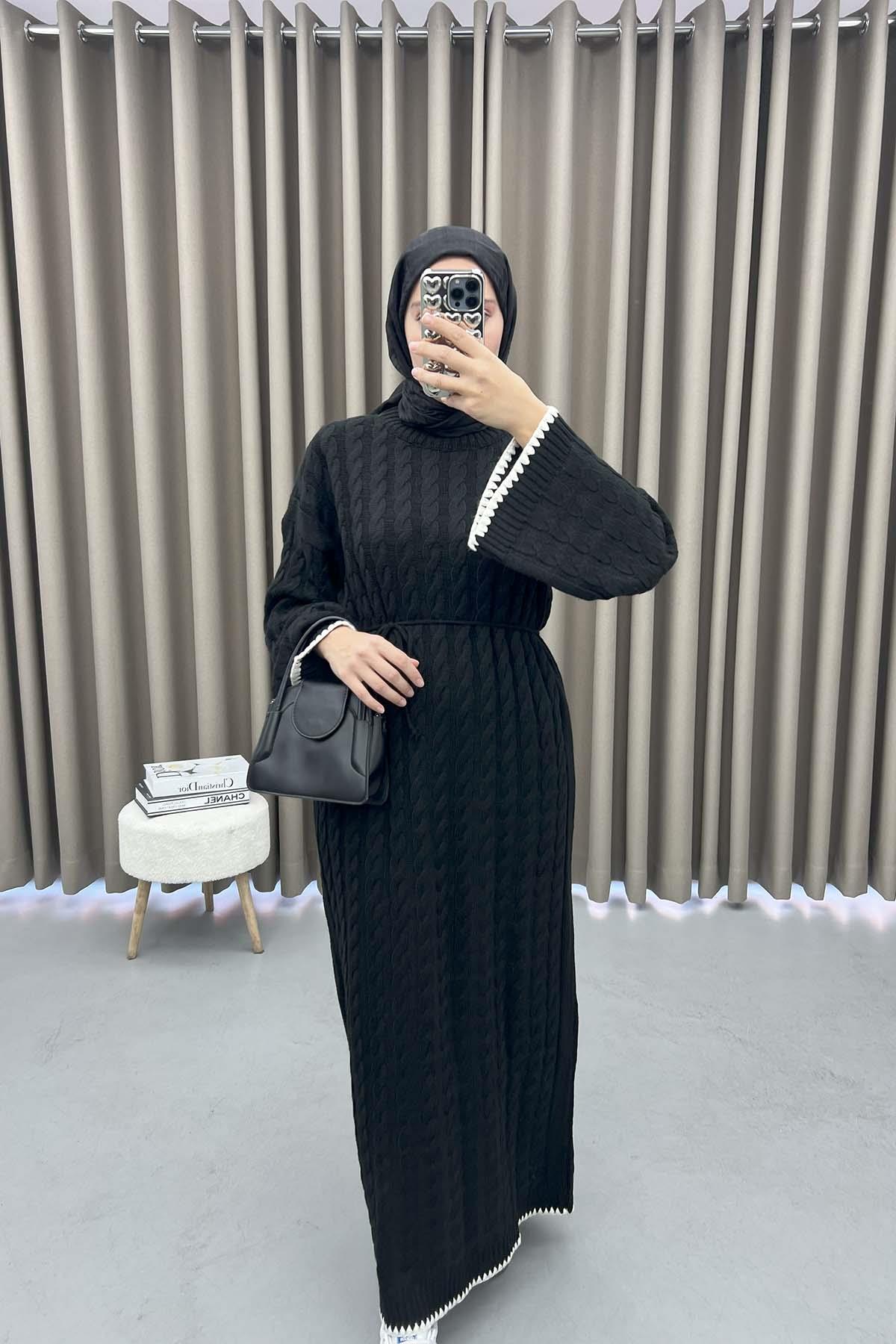 Knitted Embroidered Sweater Dress Black