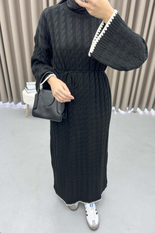 Knitted Embroidered Sweater Dress Black