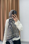 Authentic Patterned Shawl Navy Blue-Beige