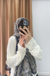 Authentic Patterned Shawl Navy Blue-Beige