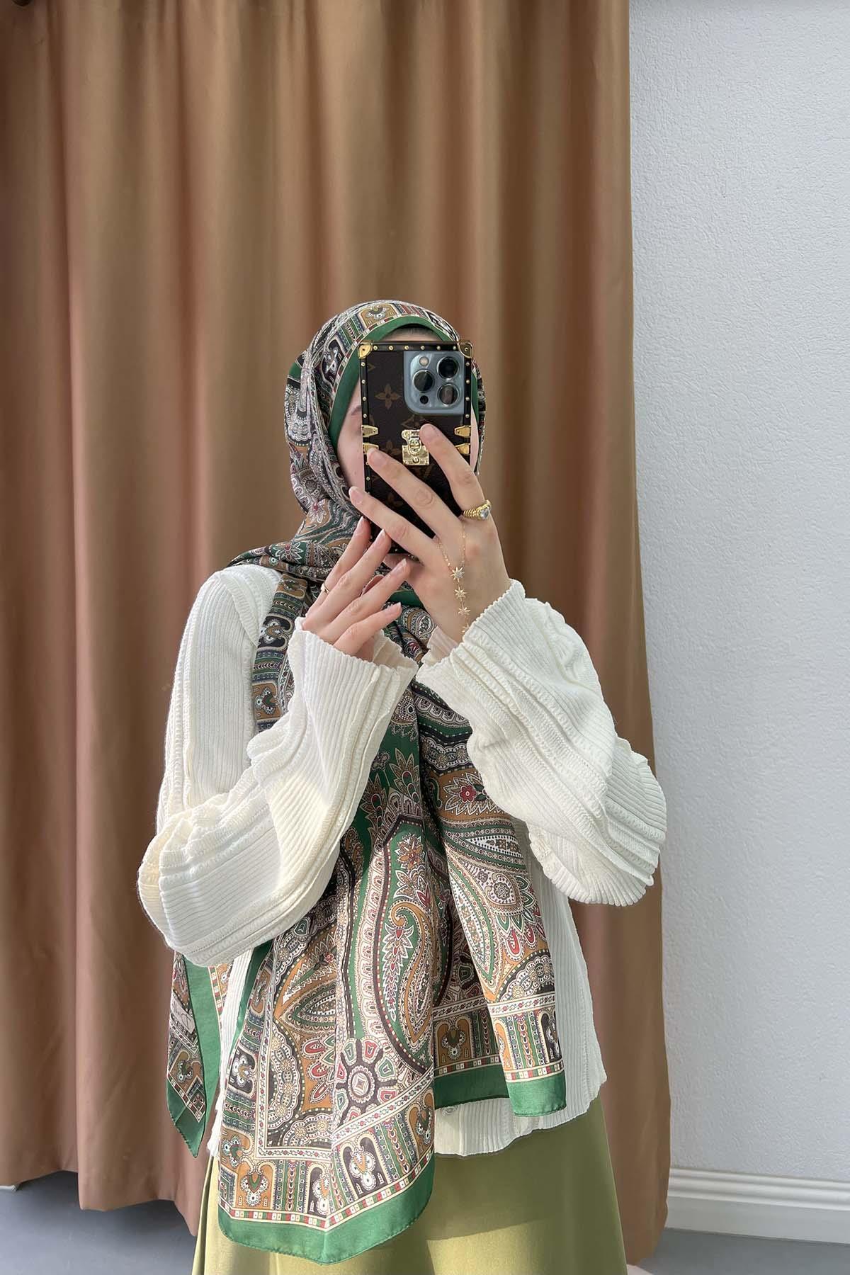 Authentic Patterned Shawl Emerald Green