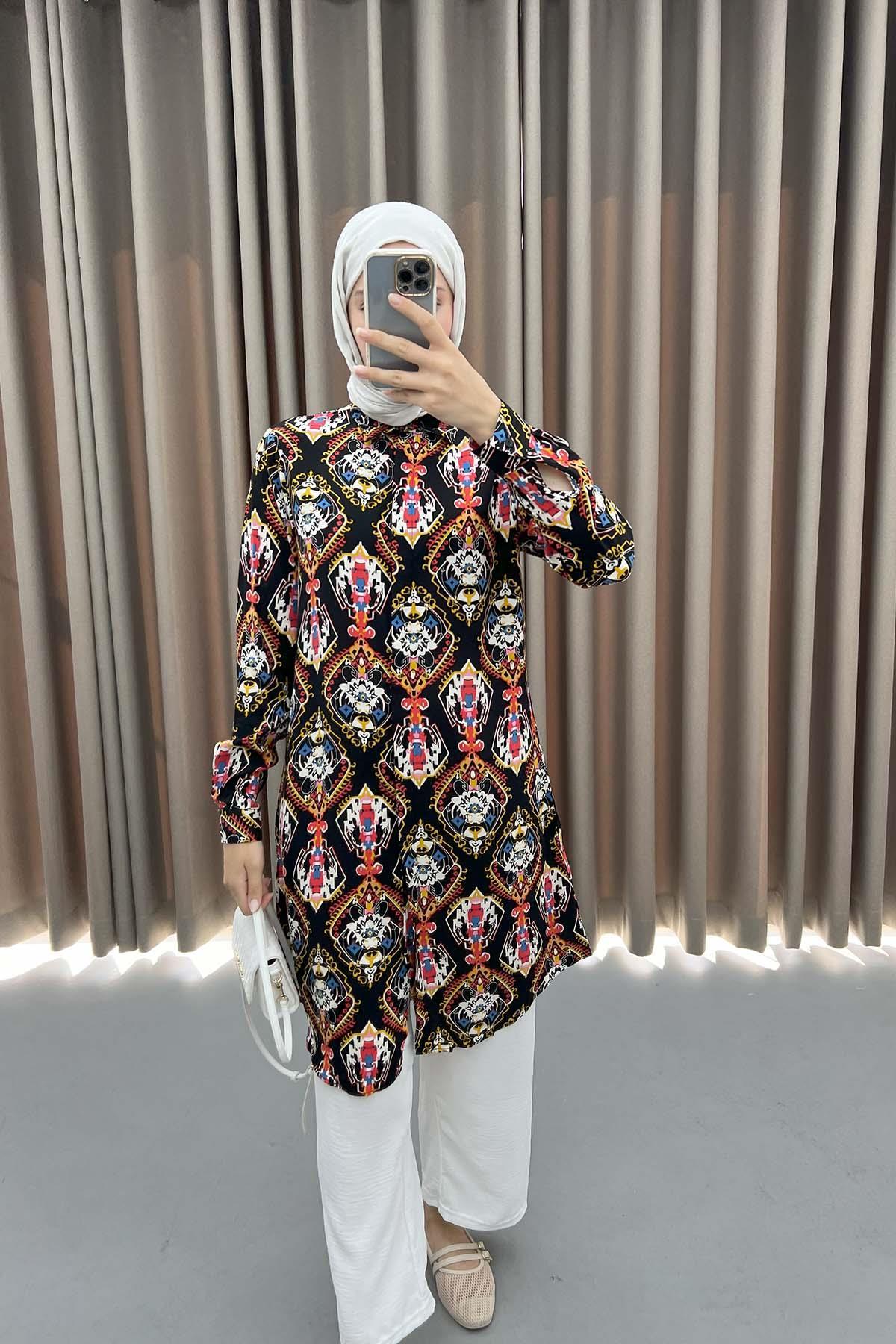 Authentic Patterned Tunic Black