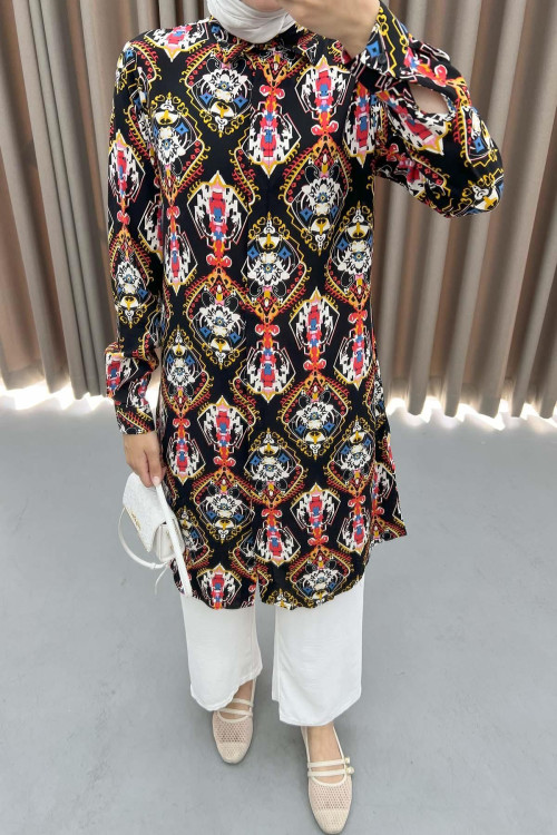 Authentic Patterned Tunic Black