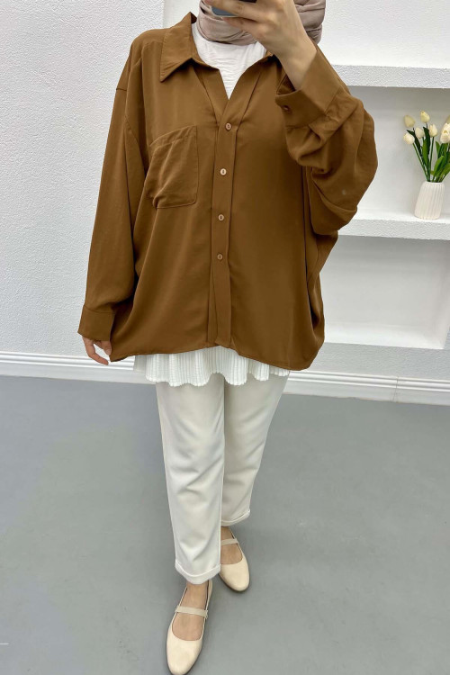 Oversize Pocket Shirt Brown