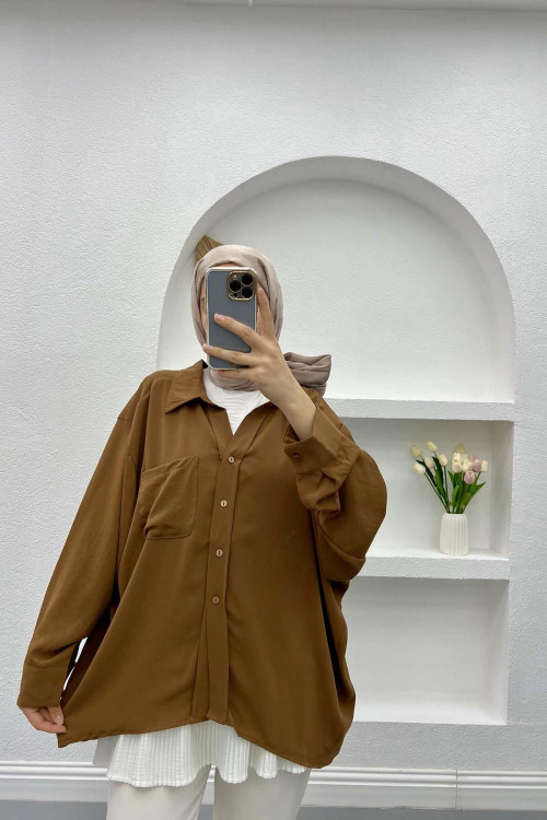 Oversize Pocket Shirt Brown