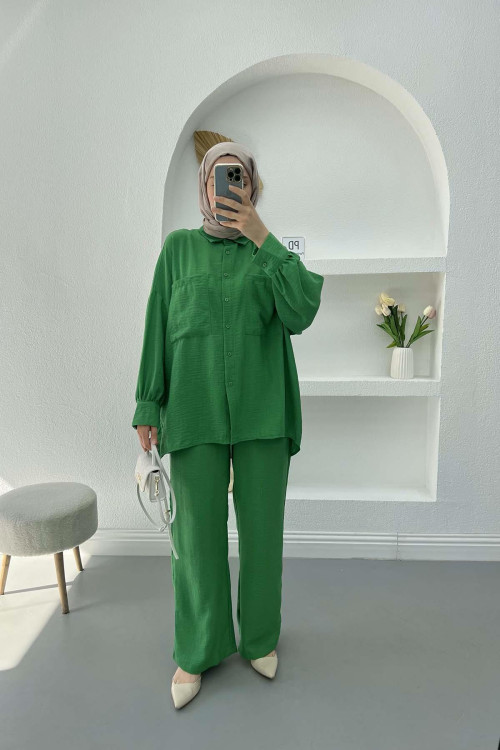 Oversize Pocket Linen Suit Benetton Green