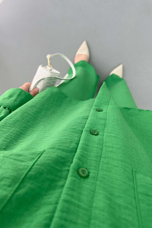 Oversize Pocket Linen Suit Benetton Green