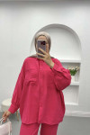 Oversize Pocket Linen Suit Fuchsia