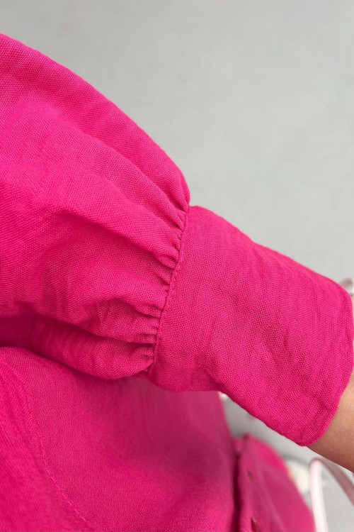 Oversize Pocket Linen Suit Fuchsia