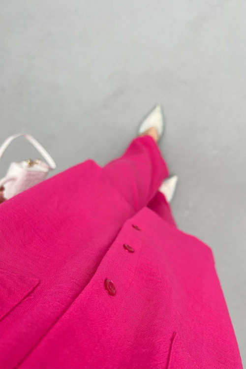 Oversize Pocket Linen Suit Fuchsia