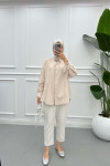 Oversize Striped Shirt Beige