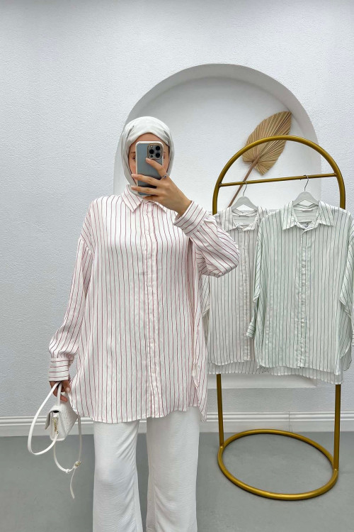 Oversize Striped Shirt Fuchsia