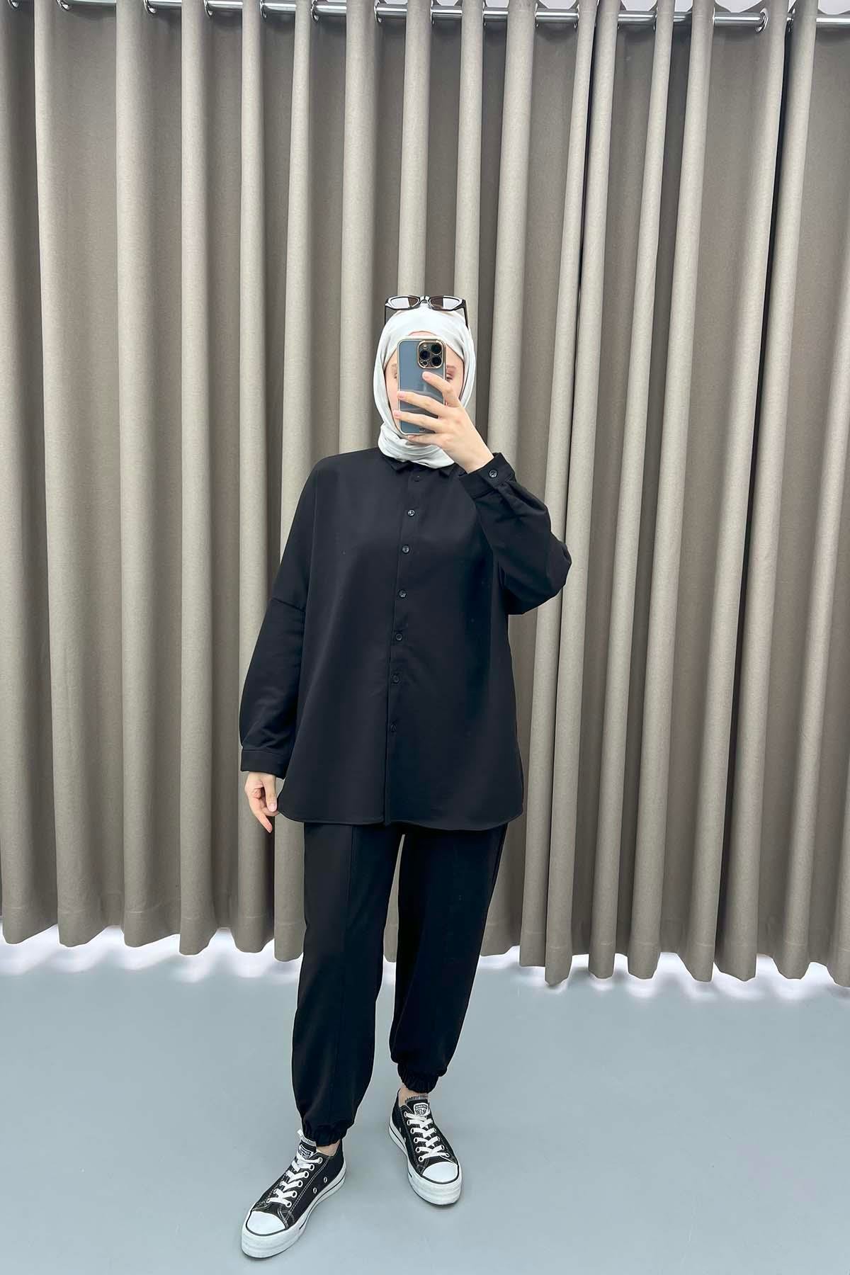 Oversize Shirt Set Black