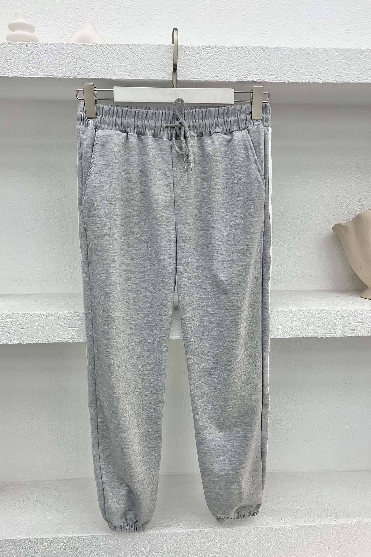 Striped Tracksuit with Drawstring Legs Gray