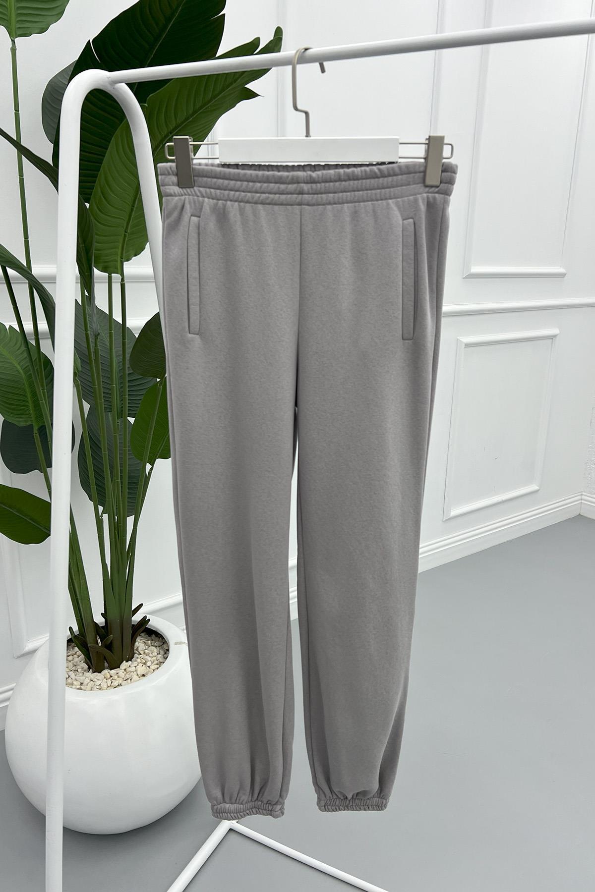 Elastic Leg Trousers Gray