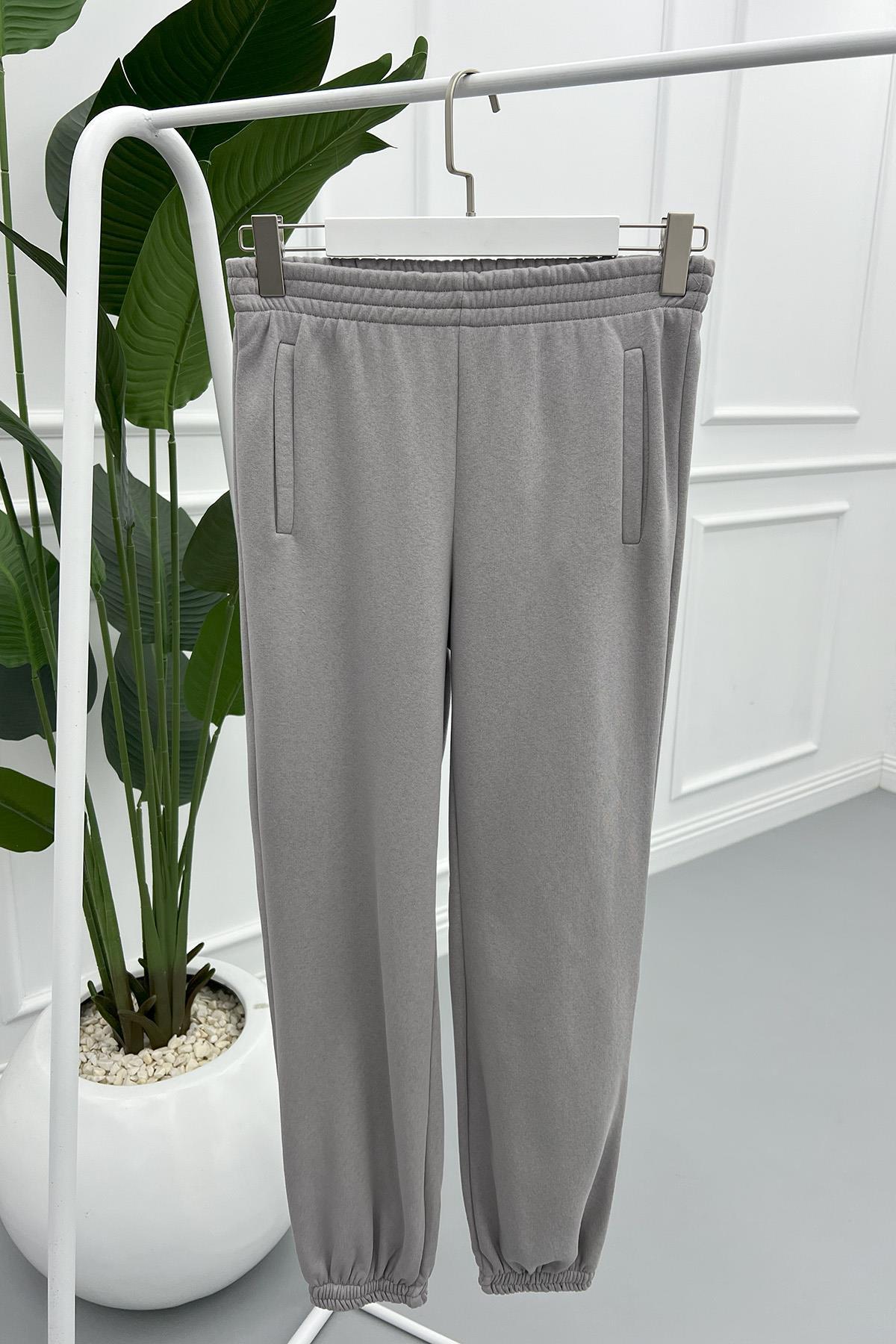 Elastic Leg Trousers Gray